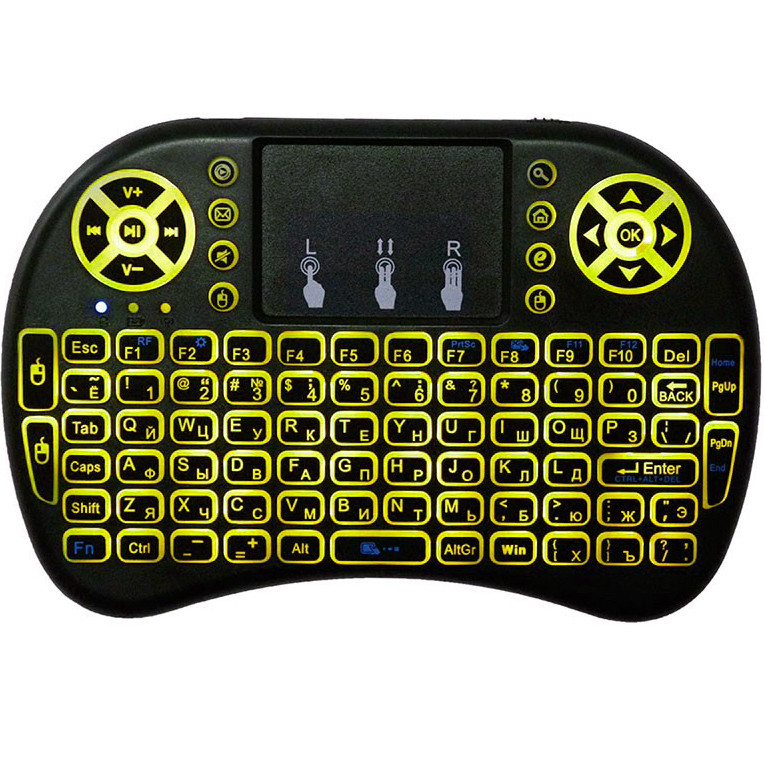 Mini belaidė klaviatūra su RGB LED, klaviatūra su jutikliniu kilimėliu, mini klaviatūra su lietimui jautriu kilimėliu, kompaktiška belaidė klaviatūra su jutikliniu kilimėliu