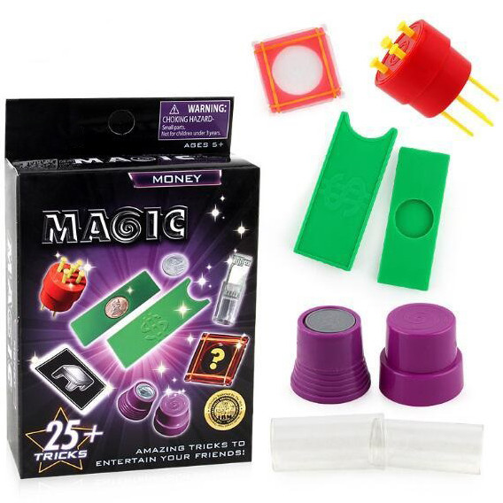 Magijos triukų rinkinys, 25 triukai, mago pradedančiojo rinkinys, iliuzijos rekvizitai, fokusų rinkinys, fokusų priemonės, magijos rinkinys vaikams
