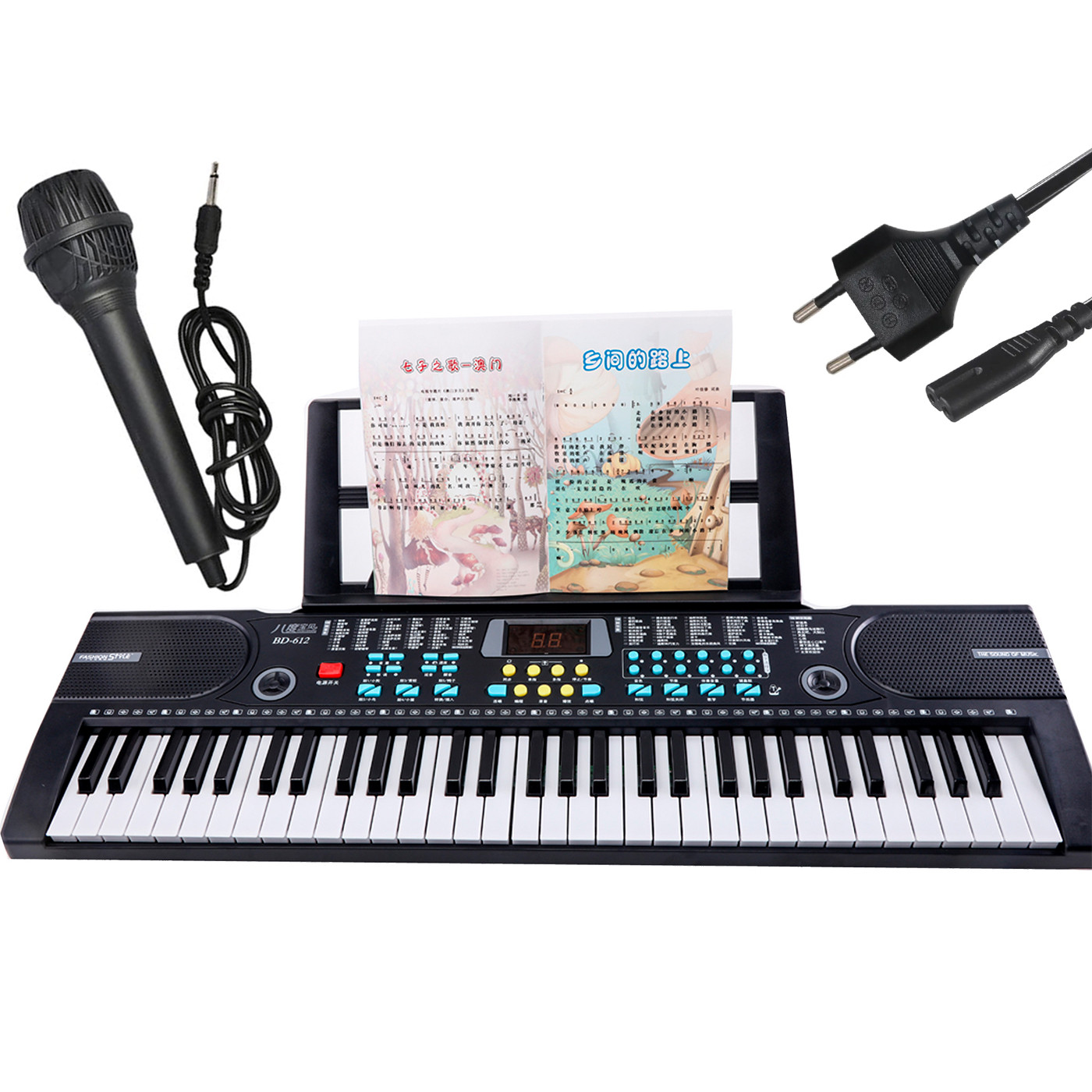 Elektroninis klavišinis pianinas su mikrofonu, 61 klavišo sintezatorius, elektrinis pianinas su mikrofonu, klavišiniai su mikrofonu