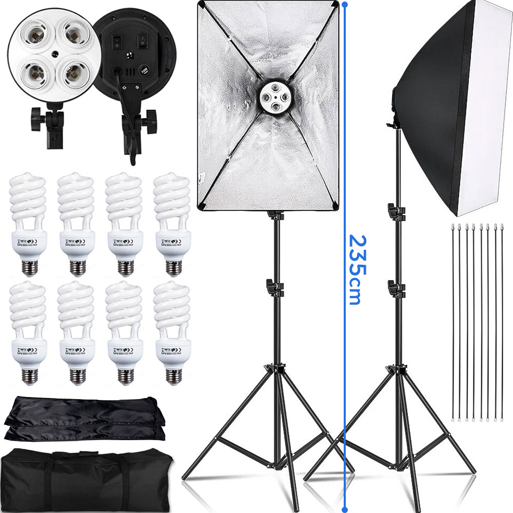 Softbox apšvietimo rinkinys 235 cm, softbox šviesa 2 vnt./komplektas, studijinis apšvietimo rinkinys, softboksų rinkinys, softbox lempos komplektas, studijinės šviesos rinkinys
