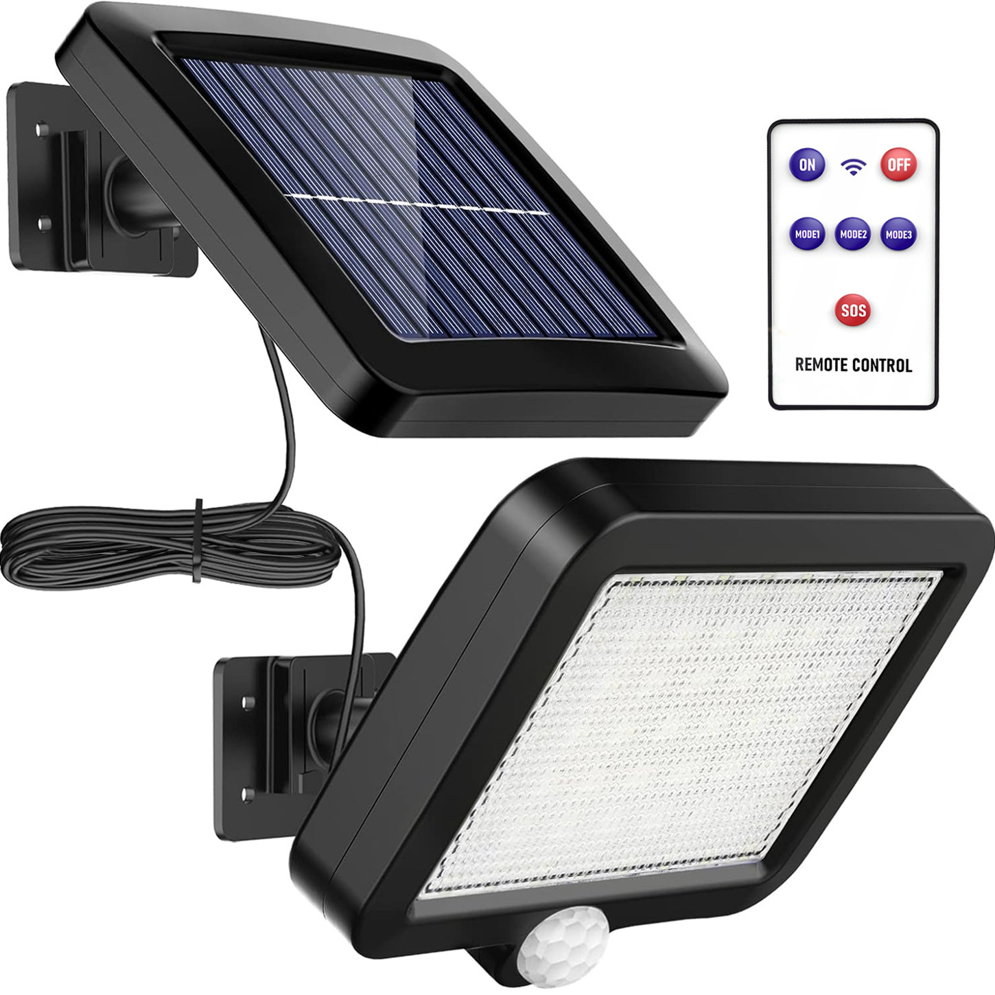 Saulės LED apsaugos šviestuvas, saulės judesio jutiklio šviestuvas, lempa su saulės baterija, 56 LED, saulės LED lempa, saulės šviestuvas su judesio davikliu, LED lauko lempa su saulės baterija