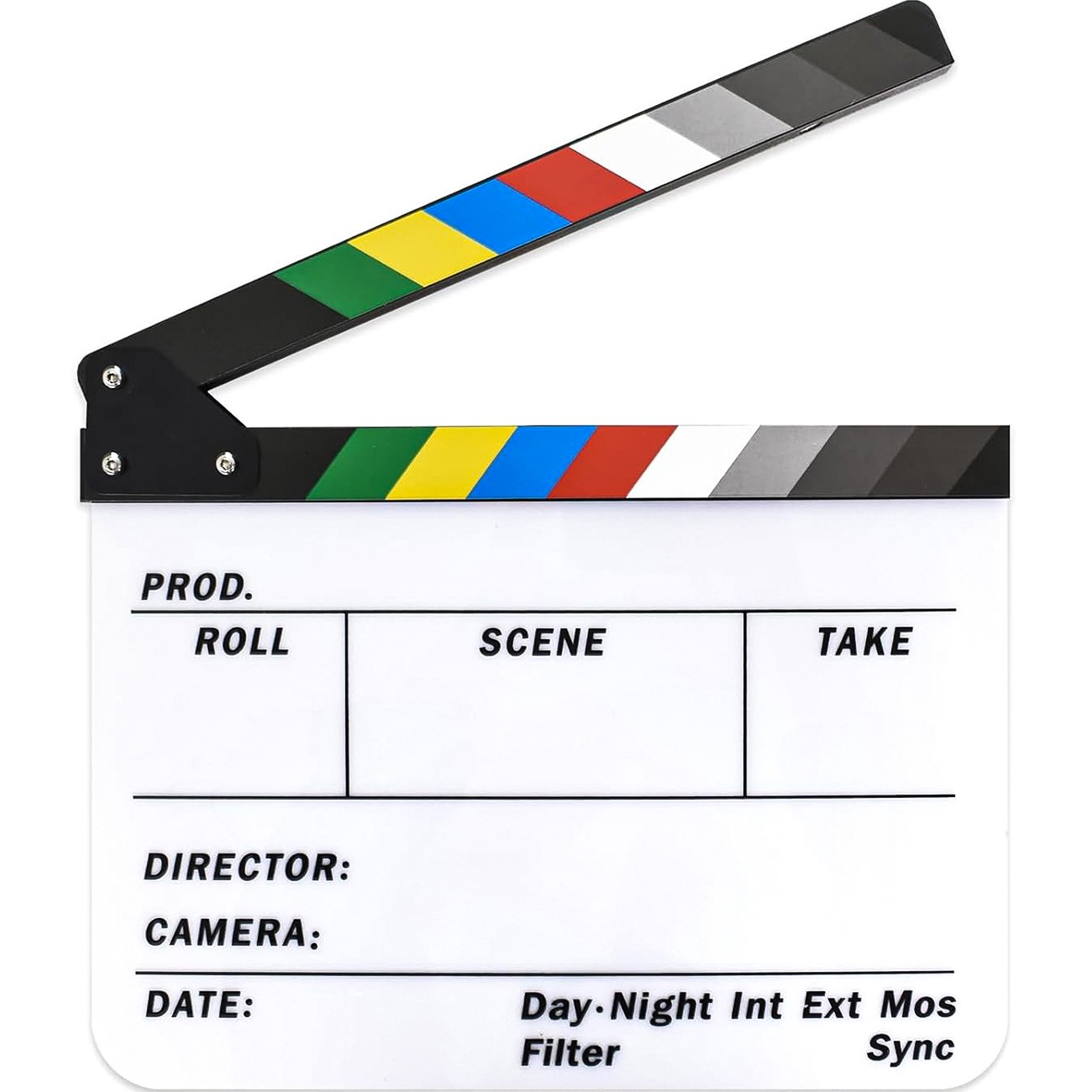 Akrilinė spalvota kino klapas baltas filmavimo šiferis 30x27 cm režisieriams, kino klapas, filmavimo lenta, kino lenta, klaketas