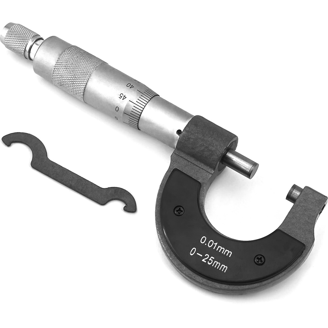 Didelio tikslumo mechaninis mikrometras 0–25 mm su karbidine matavimo galvute, lazerinis žymėjimas, išorinių skersmenų matavimui, mikrometras, mechaninis mikrometras, išorinių skersmenų mikrometras, 0–25 mm mikrometras