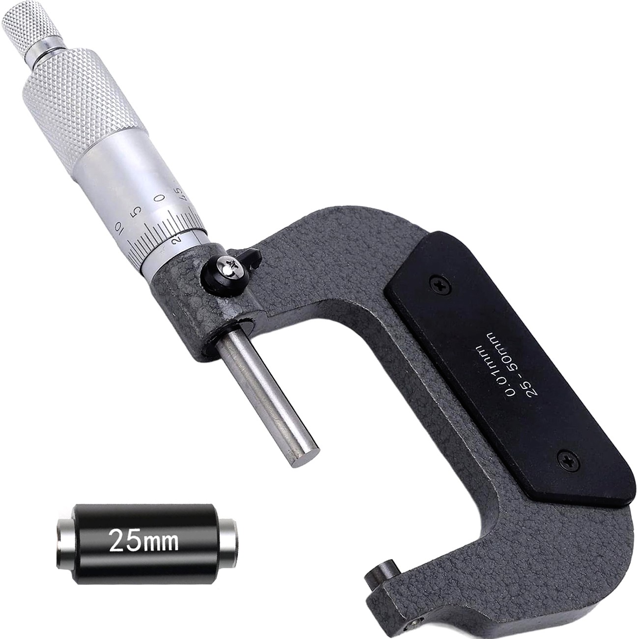 Aukštos tikslumo mechaninis mikrometras 25–50 mm su karbidine galvute, išorinis matavimo įrankių rinkinys su raktu, strypu, mikrometras, mechaninis mikrometras, išorinis mikrometras, matavimo mikrometras