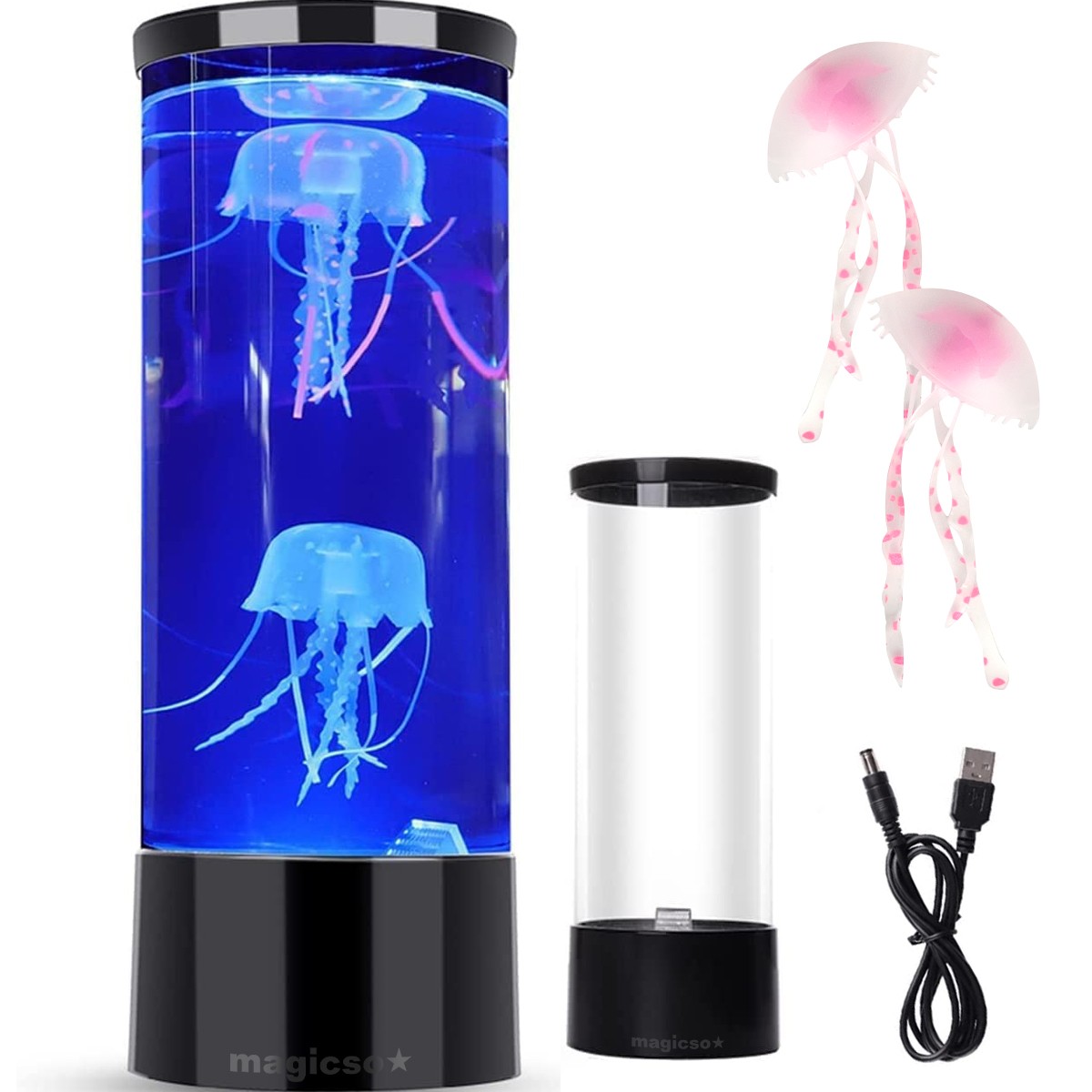 USB LED medūzų lempa akvariumo naktinė lempa su plaukiojančiomis imituotomis medūzomis, USB medūzų naktinė lempa, LED medūzų akvariumo lempa, medūzų naktinė švieselė