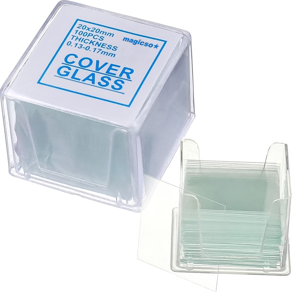 Mikroskopo dengiamieji stikleliai 20x20 mm, 100 vnt. rinkinys, laboratoriniam ir medicininiam naudojimui, mikroskopo dengiamasis stiklelis, dengiamasis stiklelis mikroskopui, mikroskopo stikleliai, dengimo stikleliai