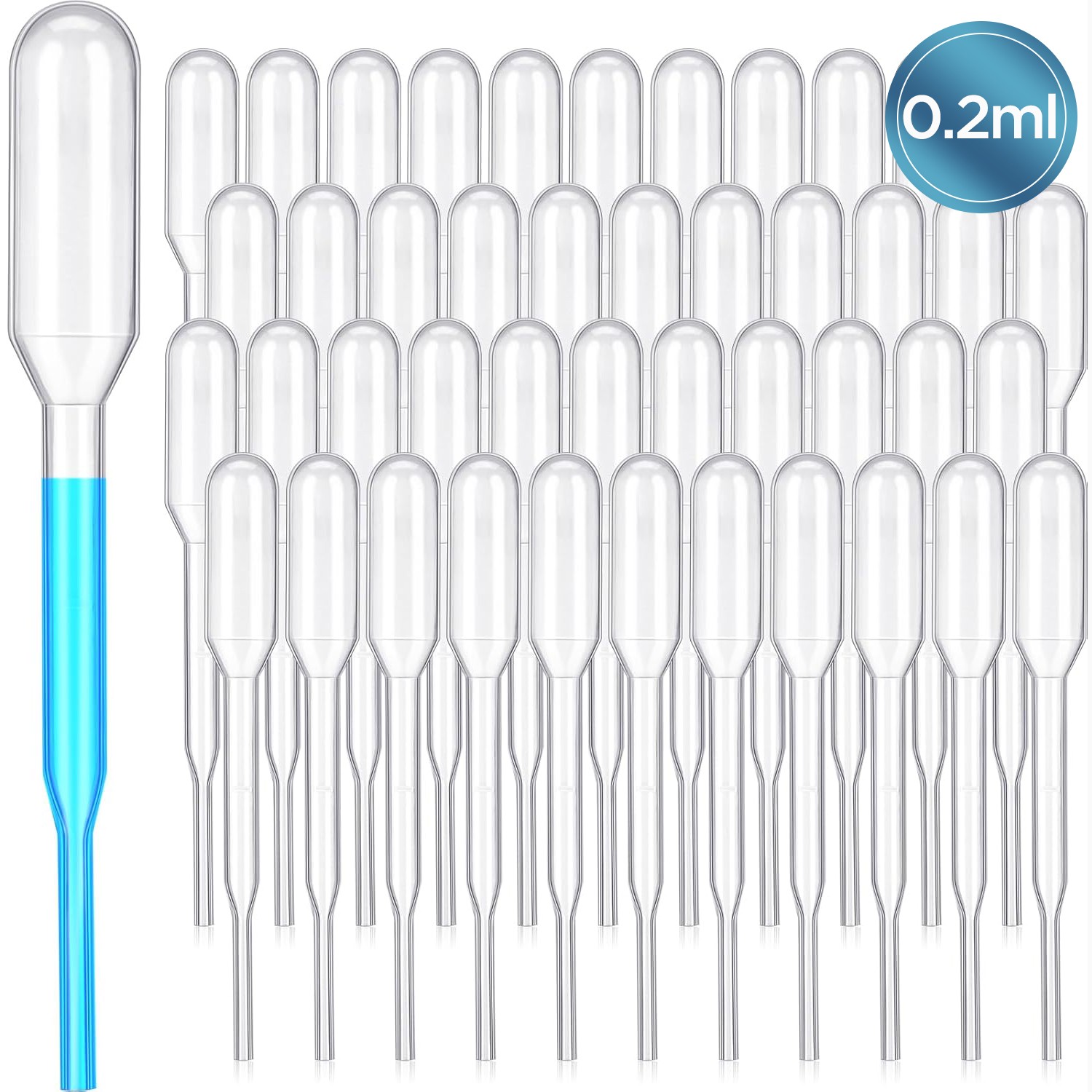 Pipetė, 50 vnt. rinkinys, 0,2 ml, 65 mm, laboratoriniai įrankiai, pipetės rinkinys, dozavimo pipetė, skysčių pipetė