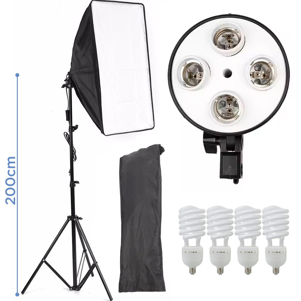 Softbox 235 cm, 4 lemputės, 45 W 5500K, softbox apšvietimo komplektas, šviesdėžė, šviesos dėžė, apšvietimo rinkinys su softbox