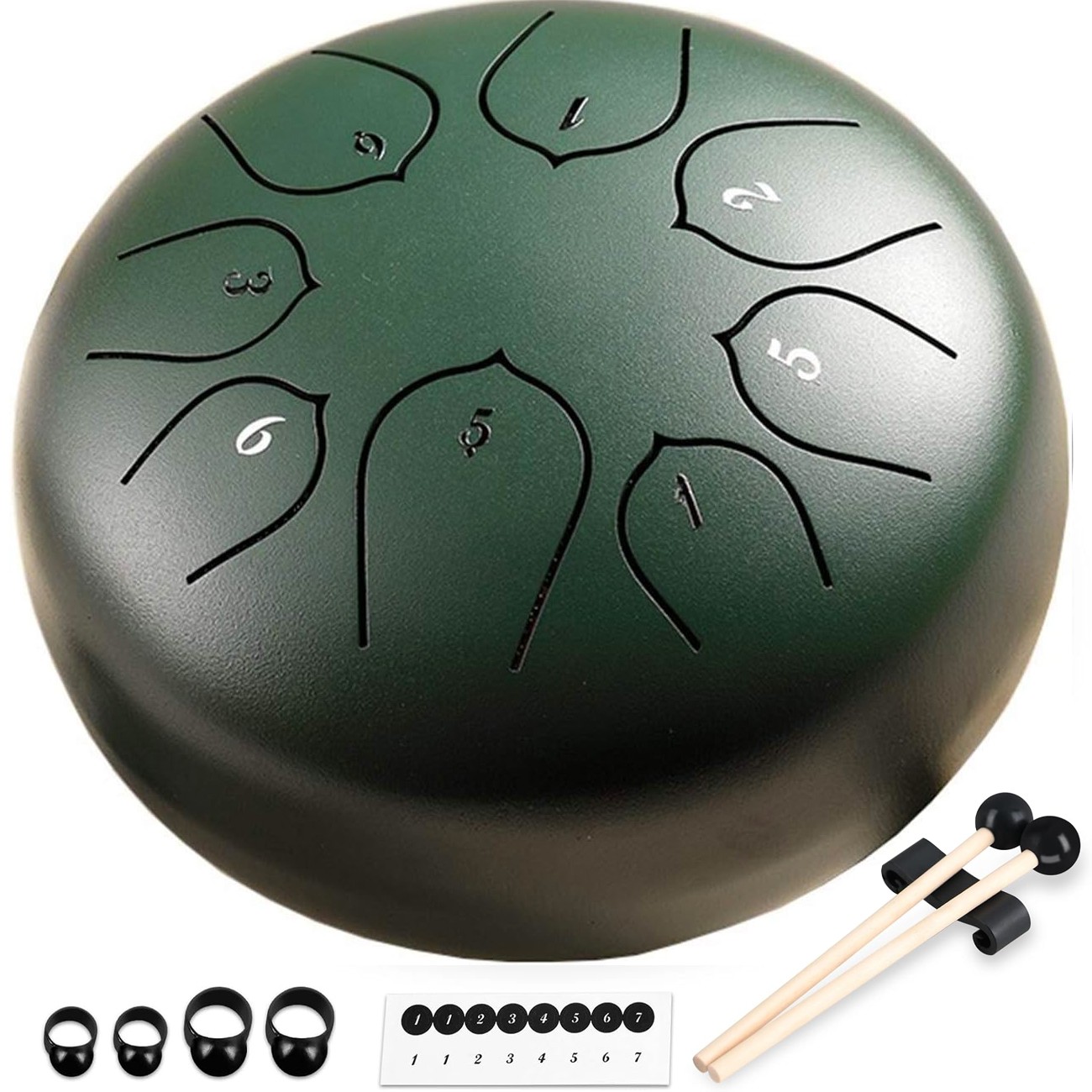 25 cm žalias plieninis liežuvėlinis būgnas, mušamasis instrumentas, žalias spalva, plieninis rankinis būgnas, liežuvinis būgnas, plieninis būgnelis