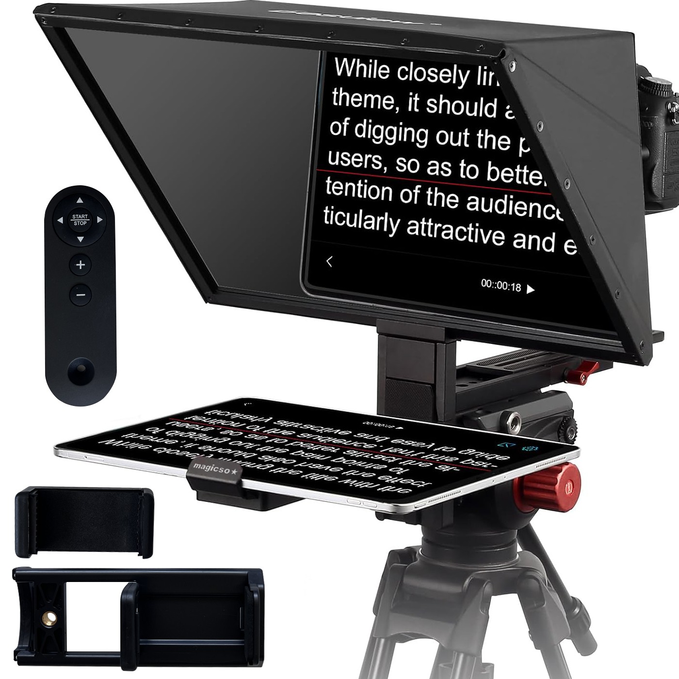 Teleprompteris, skaidomasis stiklas, telefonui ir planšetei, teleprompterio stiklas, atspindintis stiklas, teleprompterio ekranas, teleprompterio veidrodis, skaitymo stiklas, tekstų rodymo stiklas