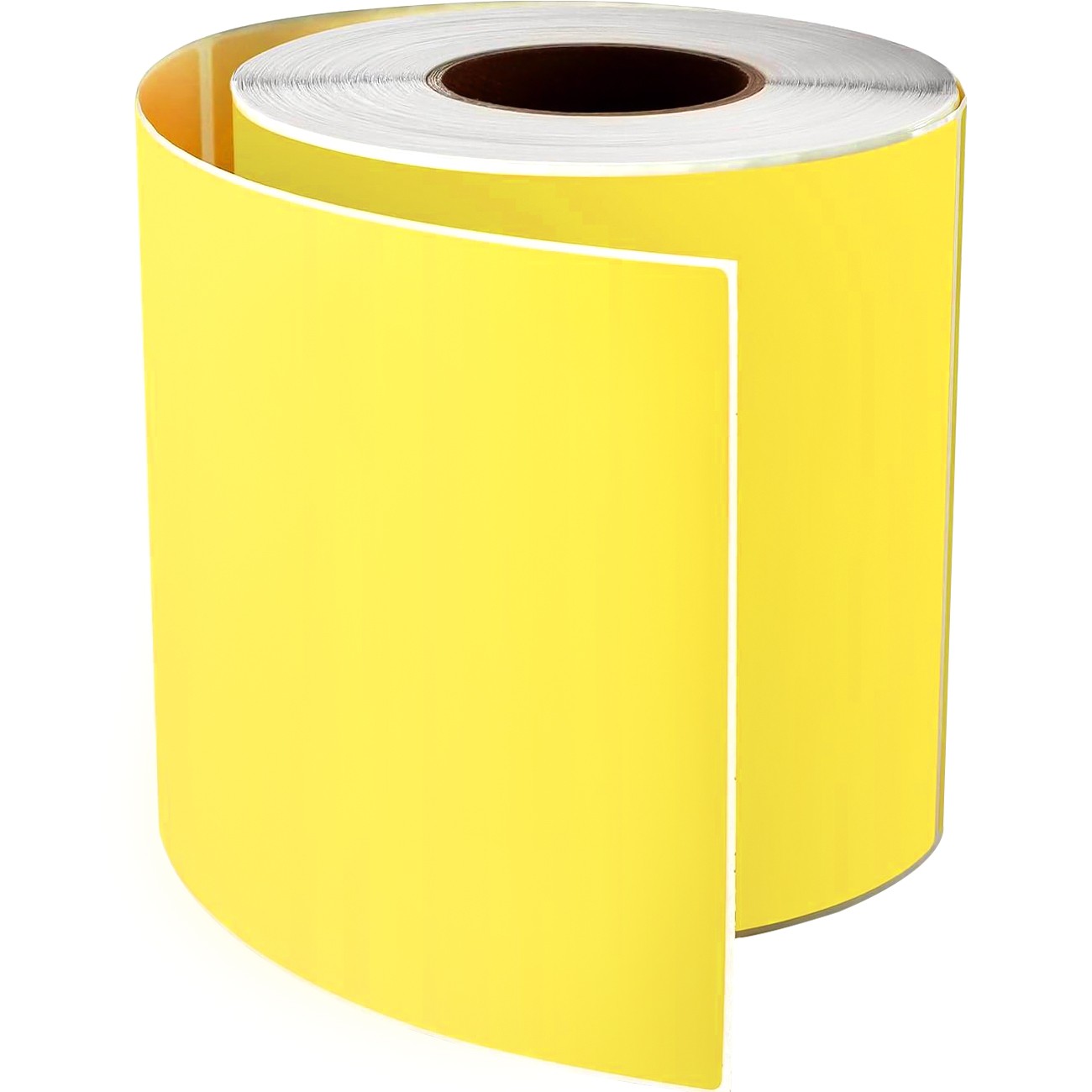 Terminis popierius 100x150 mm, 350 lipnių terminių etikečių, terminio popieriaus ritinys, geltonas terminio spausdintuvo popierius, terminės lipnios etiketės, terminiai lipdukai, terminės lipnios etiketės ritinyje, etikečių popierius termininiam spausdintuvui