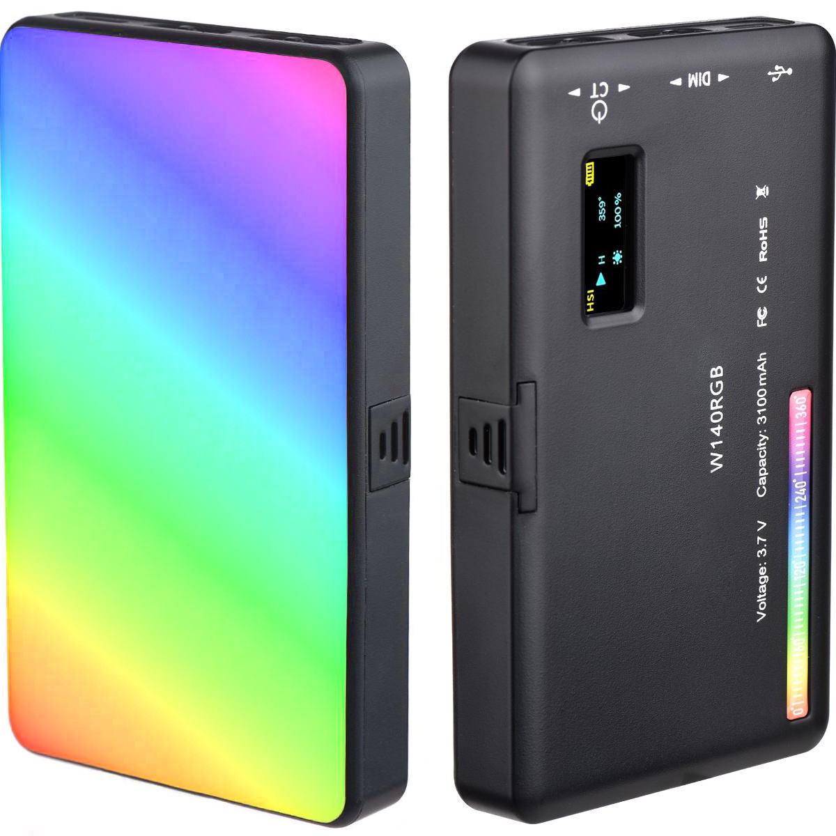 RGB LED kamera šviesa, 50W, RGB lempa kamerai, RGB šviestuvas, įkraunama baterija, RGB apšvietimas kamerai, spalvotas RGB šviestuvas, RGB lempa su baterija