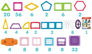 Magnetiniai blokeliai 185 vnt., magnetiniai konstravimo blokeliai, magnetinių kaladėlių rinkinys, magnetinis statymo rinkinys 2