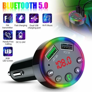 „Bluetooth 5.0 automobilinė FM siųstuvo moduliatorius, FM moduliatorius automobiliui F9, automobilinis FM siųstuvas, Bluetooth FM moduliatorius automobiliui, automobilio Bluetooth FM siųstuvas“