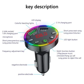 „Bluetooth 5.0 automobilinė FM siųstuvo moduliatorius, FM moduliatorius automobiliui F9, automobilinis FM siųstuvas, Bluetooth FM moduliatorius automobiliui, automobilio Bluetooth FM siųstuvas“ 6