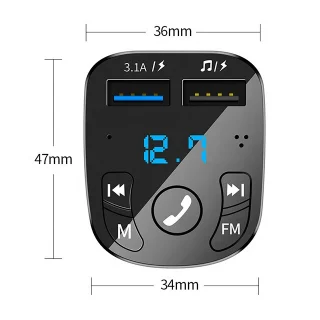 Bluetooth 5.0 automobilinis FM siųstuvas, FM moduliatorius, Bluetooth FM siųstuvas automobiliui, automobilinis Bluetooth adapteris su FM, Bluetooth FM moduliatorius automobiliui 2