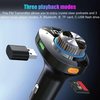 Bluetooth 5.0 automobilinis FM siųstuvas, belaidis automobilio radijo adapteris, automobilinis FM siųstuvas su įkrovikliu, Bluetooth FM siųstuvas automobiliui, radijo adapteris su įkrovikliu, FM siųstuvas automobiliui 4