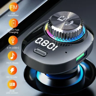 Bluetooth 5.0 automobilinis FM siųstuvas, belaidis automobilio radijo adapteris, automobilinis FM siųstuvas su įkrovikliu, Bluetooth FM siųstuvas automobiliui, radijo adapteris su įkrovikliu, FM siųstuvas automobiliui 6