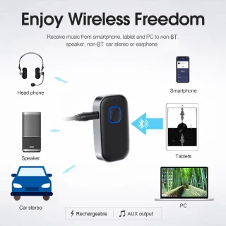 Bluetooth 5.0 AUX imtuvas, 3,5 mm belaidis garso adapteris, Bluetooth garso imtuvas automobiliui, Bluetooth AUX adapteris, belaidis garso imtuvas, Bluetooth imtuvas su 3,5 mm jungtimi 2