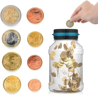 Euro monetų skaičiuojantis taupyklė, skaitmeninis monetų skaičiuojantis indas, elektroninė taupyklė, euro monetų skaitiklis, skaitmeninė taupyklė 3