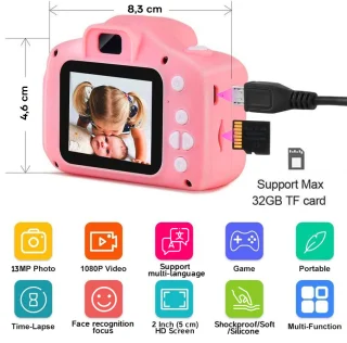 HD vaizdo vaikų rožinis fotoaparatas, vaikų skaitmeninis fotoaparatas, mini vaikų fotoaparatas, vaikų kamera, rožinė vaikų kamera 3