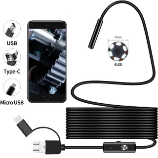 USB endoskopinė kamera MINKŠTU laidu, apžiūros kamera 2 m, boroskopinė kamera, endoskopas su laidu, lanksti apžiūros kamera
