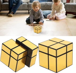 Magiškas kubas 2x2 auksinis, galvosūkis kubas, greičio kubas, dėlionės kubas 4