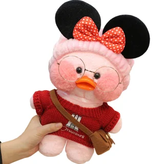 Lalafanfan antis su raudonu megztiniu, pliušinis antinas, minkštas žaislas antis, 32 cm antis žaislas
