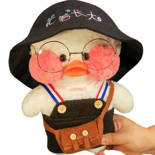 Lalafanfan antis su juoda kepure, pliušinis ančiukas, pliušinis žaislas antis, minkštas žaislas antis, 32 cm