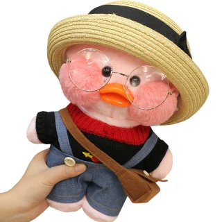 Lalafanfan anties žaislas su skrybėle ir juodu kaspinu, pliušinis ančiukas, pliušinė anties lėlė, minkštas ančiuko žaislas, 32 cm