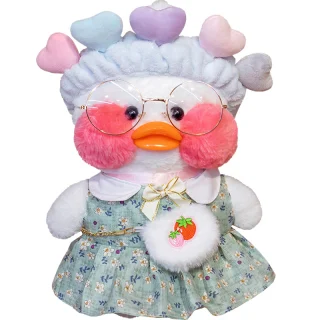 Minkštas pliušinis Lalafanfan antinas su lankeliu su širdelėmis, 32 cm, pliušinis Lalafanfan žaislas, Lalafanfan žaislinis antinas
