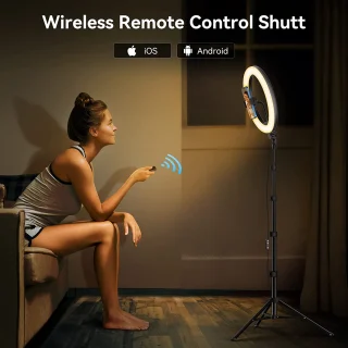 Žiedinė lempa su trikoju 160 cm, LED žiedinė lempa 26 cm, trikojo laikiklis 2 telefonams, žiedinė šviesa, LED žiedas su stovu 4