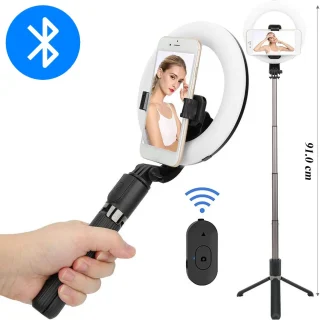LED žiedinė lempa asmenukėms su trikojį lazda, 16 cm žiedinė lempa, trikojis su lempute, žiedinė šviesa, asmenukių lazda su žiedine lempa 2