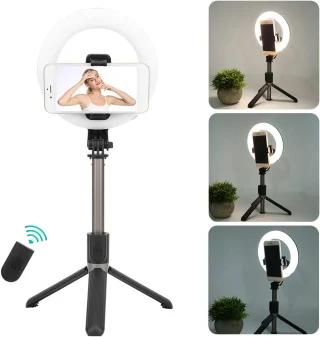 LED žiedinė lempa asmenukėms su trikojį lazda, 16 cm žiedinė lempa, trikojis su lempute, žiedinė šviesa, asmenukių lazda su žiedine lempa 11