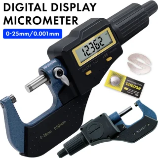 Elektroninis skaitmeninis mikrometras slankmatis 0–25 mm, skaitmeninis mikrometras, mikrometras su ekranu, elektroninis mikrometras, skaitmeninis matavimo mikrometras