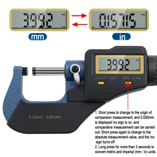 Elektroninis skaitmeninis mikrometras slankmatis 0–25 mm, skaitmeninis mikrometras, mikrometras su ekranu, elektroninis mikrometras, skaitmeninis matavimo mikrometras 2
