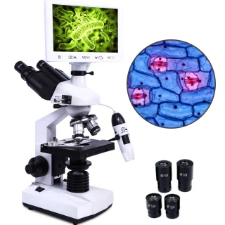 Biologinis mikroskopas su 2 objektyvais ir ekranu 1600X, mikroskopas su dviem objektyvais, biologinis mikroskopas su ekranu