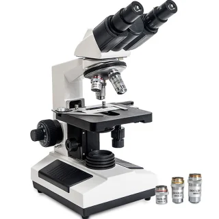 Binokulinis biologinis mikroskopas su 2 standartiniais objektyvais 1600X, binokuliarinis mikroskopas, biologinis mikroskopas, mikroskopas su dviem objektyvais