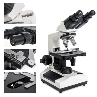 Binokulinis biologinis mikroskopas su 2 standartiniais objektyvais 1600X, binokuliarinis mikroskopas, biologinis mikroskopas, mikroskopas su dviem objektyvais 5