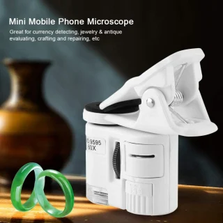 Telefono mikroskopas 60x telefono objektyvas su LED UV šviesa, telefoninis mikroskopas 60x, išmaniojo telefono mikroskopo objektyvas, 60 kartų telefono lupa, telefono lęšis su LED ir UV apšvietimu 2