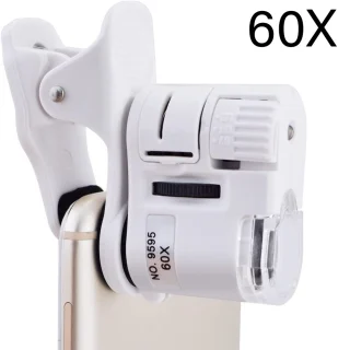 Telefono mikroskopas 60x telefono objektyvas su LED UV šviesa, telefoninis mikroskopas 60x, išmaniojo telefono mikroskopo objektyvas, 60 kartų telefono lupa, telefono lęšis su LED ir UV apšvietimu