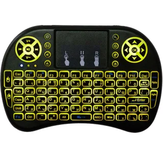 Mini belaidė klaviatūra su RGB LED, klaviatūra su jutikliniu kilimėliu, mini klaviatūra su lietimui jautriu kilimėliu, kompaktiška belaidė klaviatūra su jutikliniu kilimėliu