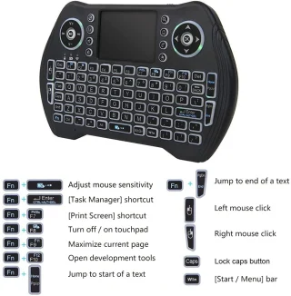 Mini belaidė klaviatūra su RGB LED, klaviatūra su jutikliniu kilimėliu, mini klaviatūra su lietimui jautriu kilimėliu, kompaktiška belaidė klaviatūra su jutikliniu kilimėliu 7