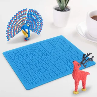 3D rašiklio kilimėlis 177x177 mm, mėlynas, karščiui atsparus silikoninis kilimėlis su 2 pirštų apsaugomis, 3D piešimo kilimėlis, silikoninis 3D rašiklio pagrindas, 3D rašiklio apsauginis kilimėlis 2