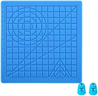 3D rašiklio kilimėlis 177x177 mm, mėlynas, karščiui atsparus silikoninis kilimėlis su 2 pirštų apsaugomis, 3D piešimo kilimėlis, silikoninis 3D rašiklio pagrindas, 3D rašiklio apsauginis kilimėlis 3