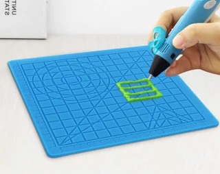 3D rašiklio kilimėlis 177x177 mm, mėlynas, karščiui atsparus silikoninis kilimėlis su 2 pirštų apsaugomis, 3D piešimo kilimėlis, silikoninis 3D rašiklio pagrindas, 3D rašiklio apsauginis kilimėlis 4