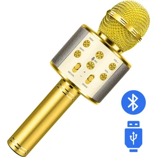 Belaidis auksinis karaokės mikrofonas, vaikų karaokės mikrofonas, „Bluetooth“ karaokės mikrofonas, karaokės mikrofonas vaikams, belaidis karaokės mikrofonas, auksinis karaoke mikrofonas