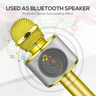 Belaidis auksinis karaokės mikrofonas, vaikų karaokės mikrofonas, „Bluetooth“ karaokės mikrofonas, karaokės mikrofonas vaikams, belaidis karaokės mikrofonas, auksinis karaoke mikrofonas 2