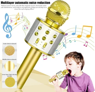 Belaidis auksinis karaokės mikrofonas, vaikų karaokės mikrofonas, „Bluetooth“ karaokės mikrofonas, karaokės mikrofonas vaikams, belaidis karaokės mikrofonas, auksinis karaoke mikrofonas 4