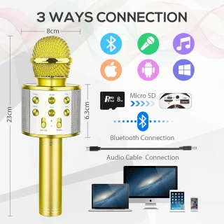 Belaidis auksinis karaokės mikrofonas, vaikų karaokės mikrofonas, „Bluetooth“ karaokės mikrofonas, karaokės mikrofonas vaikams, belaidis karaokės mikrofonas, auksinis karaoke mikrofonas 6